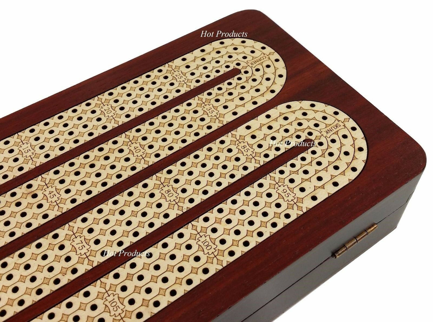 14" 4 TRACK CONTINUOUS Cribbage Board BLOODWOOD Skunks Corner Games Won Hinge Bx