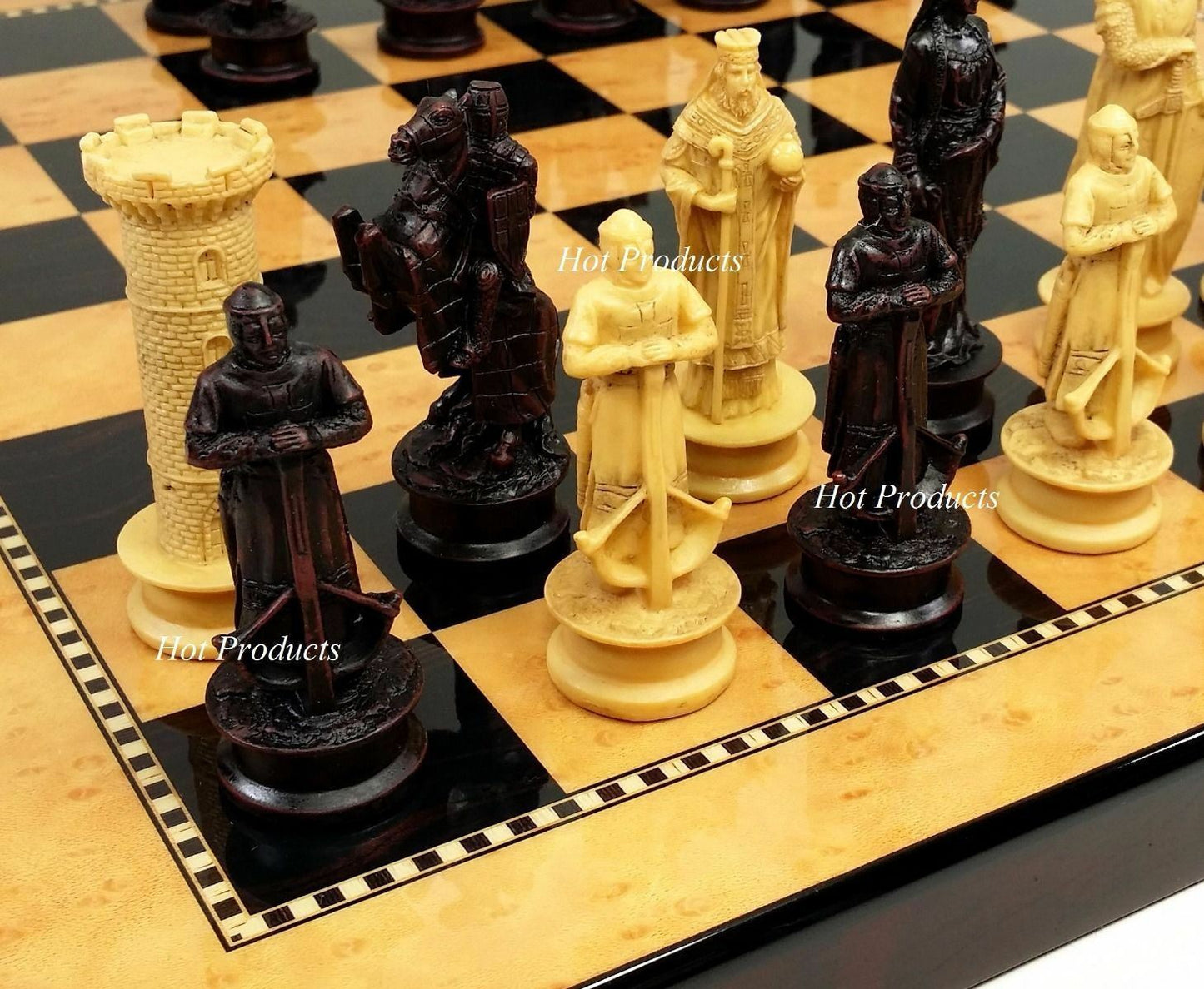 Medieval Times Crusades King Richard Chess Set Antique Color W/ 15" Gloss Board