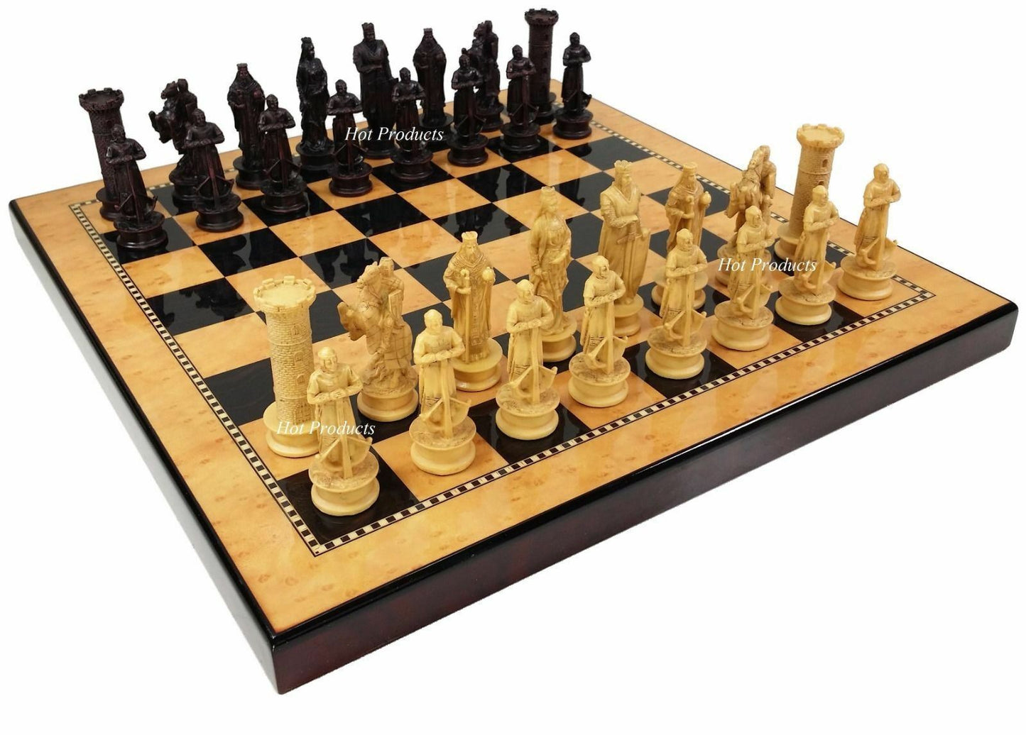 Medieval Times Crusades King Richard Chess Set Antique Color W/ 15" Gloss Board