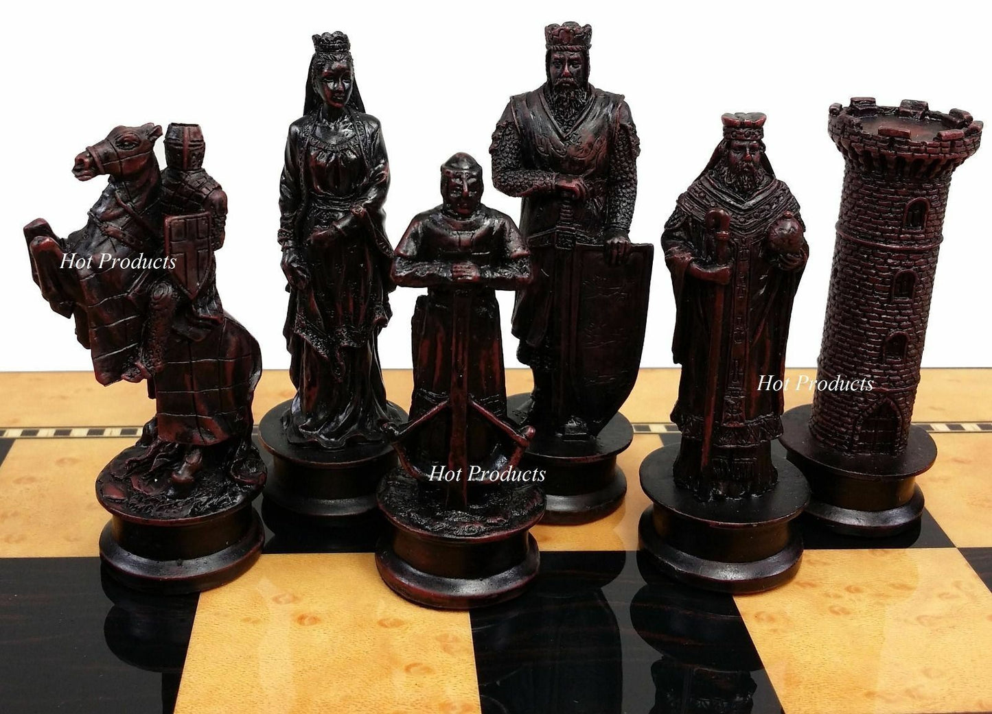 Medieval Times Crusades King Richard Chess Set Antique Color W/ 15" Gloss Board