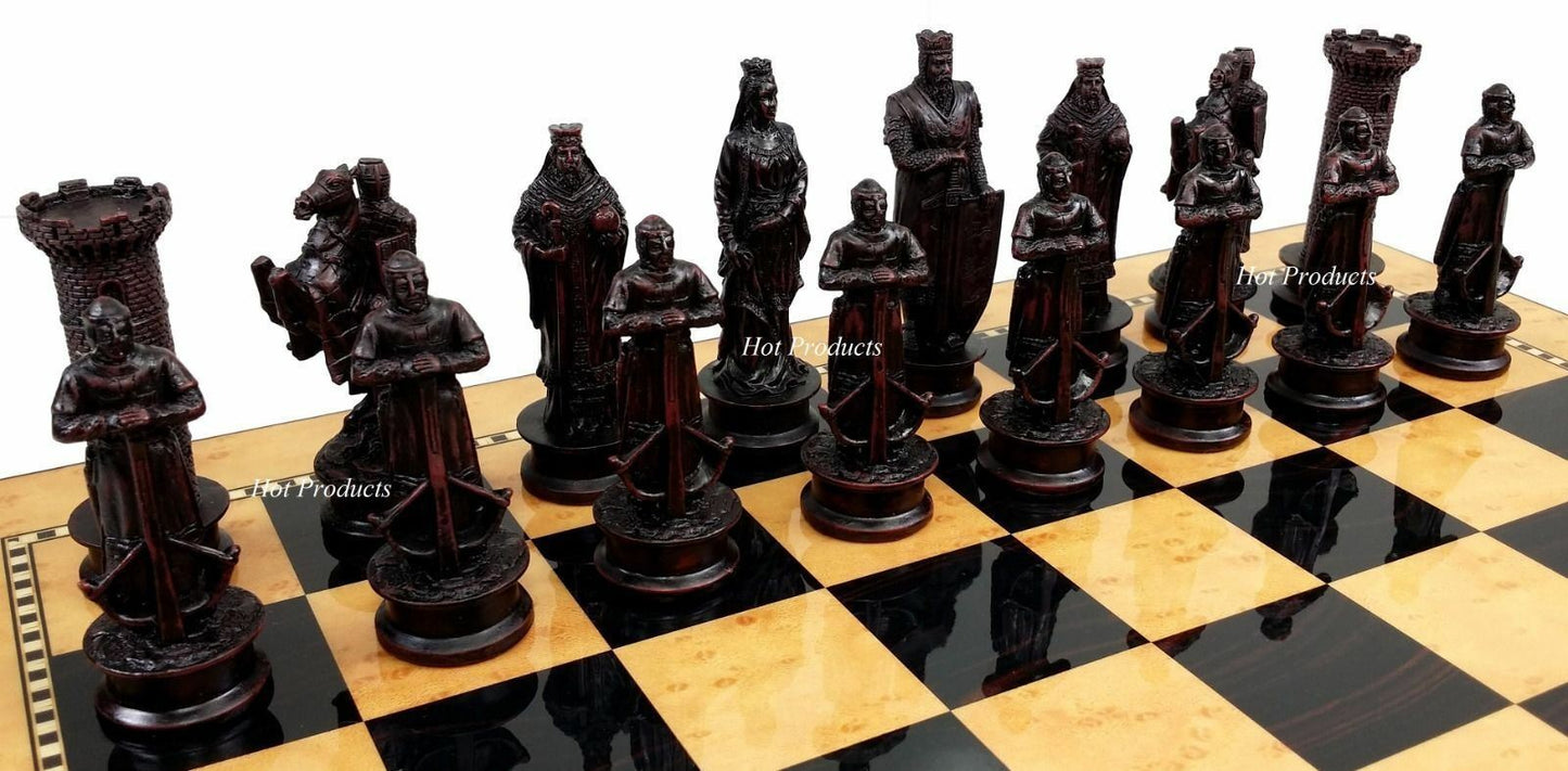 Medieval Times Crusades King Richard Chess Set Antique Color W/ 15" Gloss Board