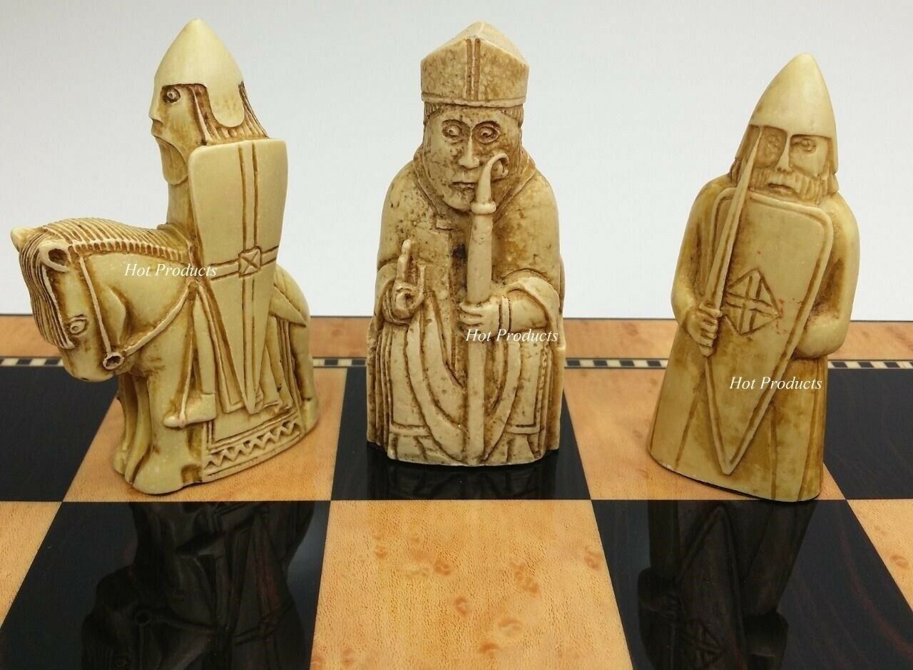 Large Isle of Lewis 3 1/2" King Chess Men Pieces Set Antique White - NO Board