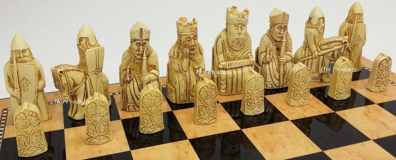 Large Isle of Lewis 3 1/2" King Chess Men Pieces Set Antique White - NO Board