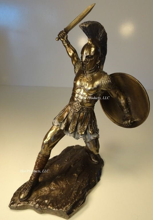 11.5" Hector of Troy W/ Sword & Shield Greek Mythology Statue Bronze Color