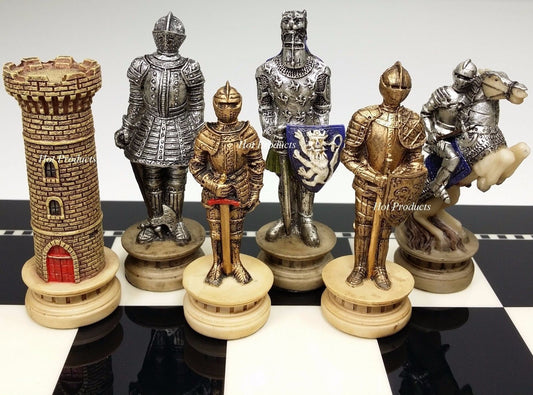 Medieval Times Crusades Gold & Silver Armored Knight Chess Men Set - NO Board
