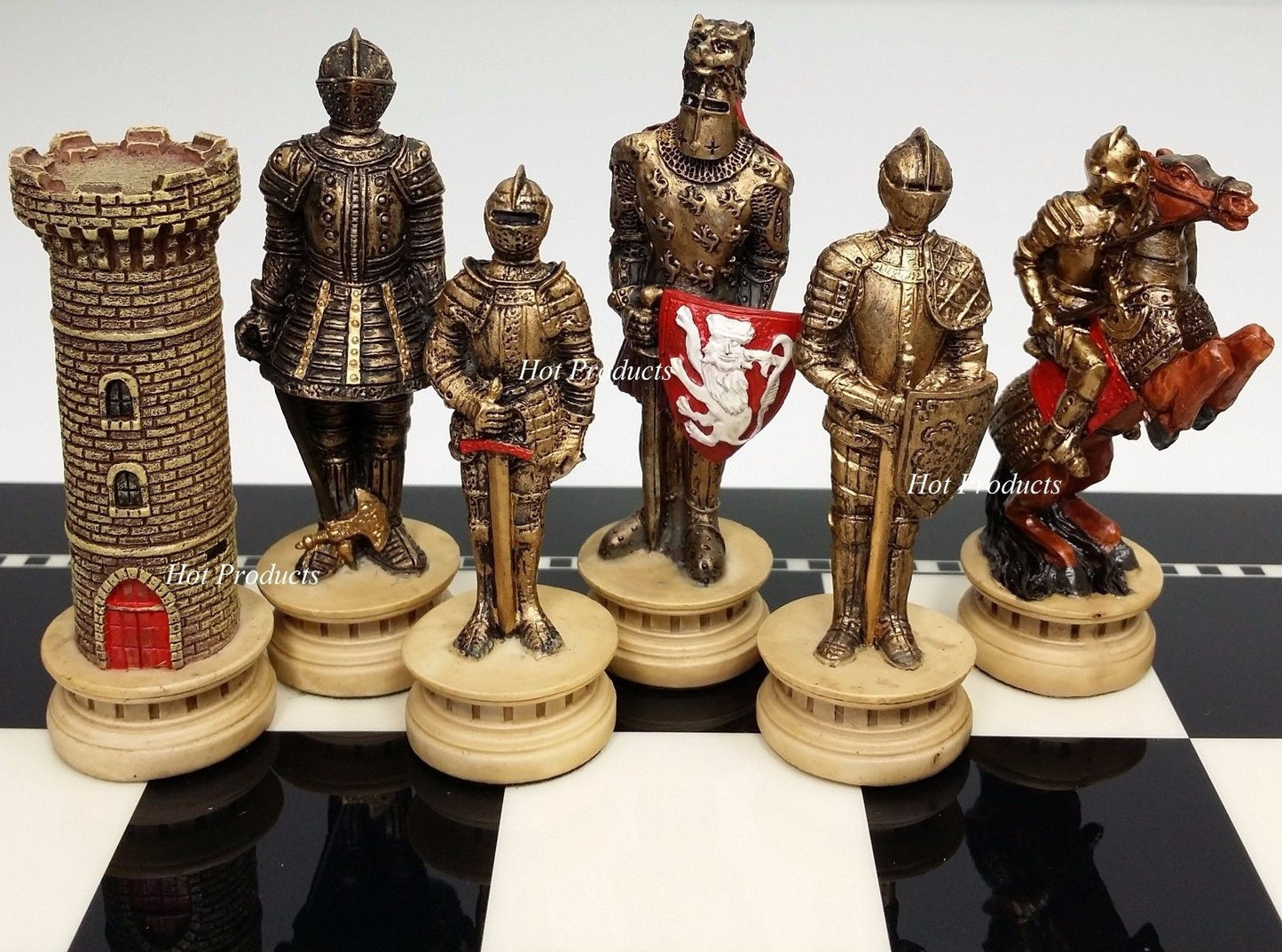 Medieval Times Crusades Gold & Silver Armored Knight Chess Men Set - NO Board