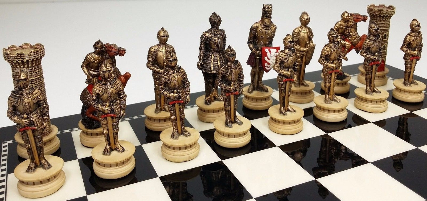 Medieval Times Crusades Gold & Silver Armored Knight Chess Men Set - NO Board