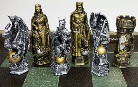 King Arthur Knights W/ Dragon Fantasy Medieval Times Chess Men Set - NO Board