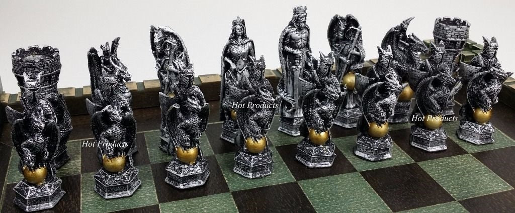 King Arthur Knights W/ Dragon Fantasy Medieval Times Chess Men Set - NO Board