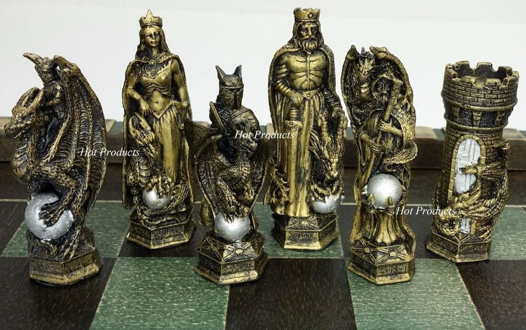 King Arthur Knights W/ Dragon Fantasy Medieval Times Chess Men Set - NO Board