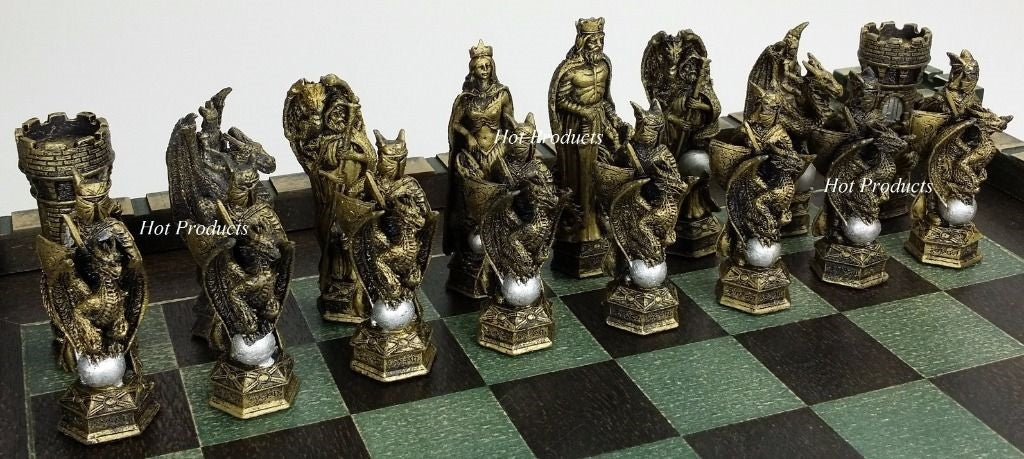 King Arthur Knights W/ Dragon Fantasy Medieval Times Chess Men Set - NO Board