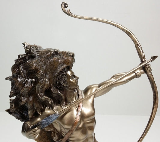 Hercules W Bow & Nemean Lion Skin Greek Mythology Statue Bronze Finish Sculpture