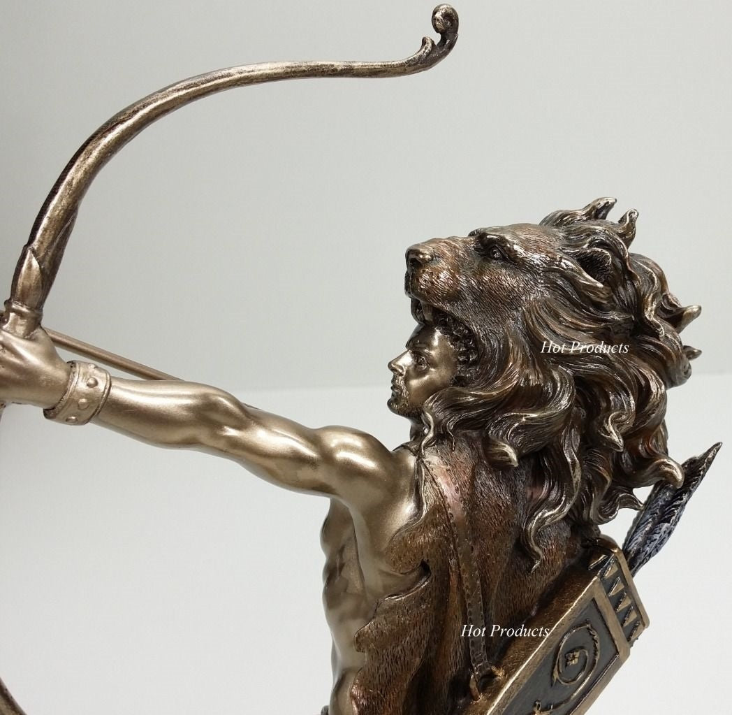 Hercules W Bow & Nemean Lion Skin Greek Mythology Statue Bronze Finish Sculpture