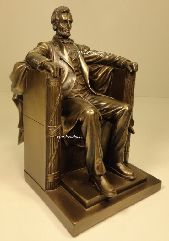 9" President Abraham Lincoln Seated Sculpture Statue Book End Bronze Finish