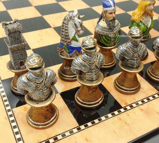Medieval Times Crusades Busts PAINTED Chess Set 15" Walnut & Maple Color Board