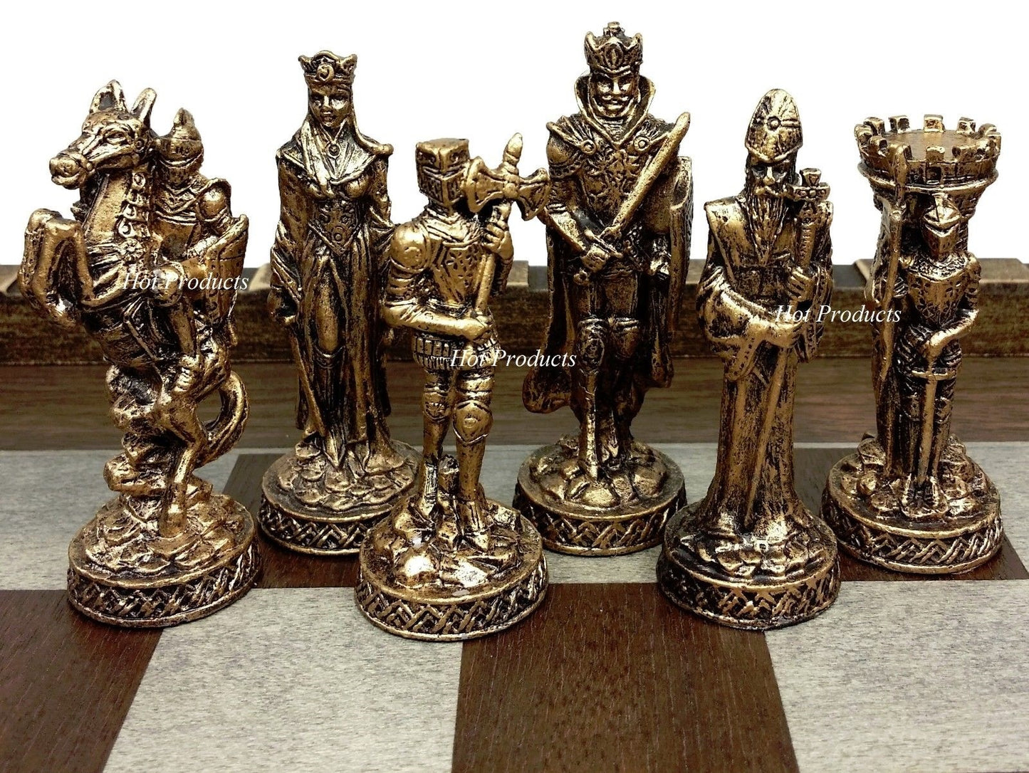 Medieval Times Knight Pewter Metal Chess Set Antique Finish W 17" Castle Board