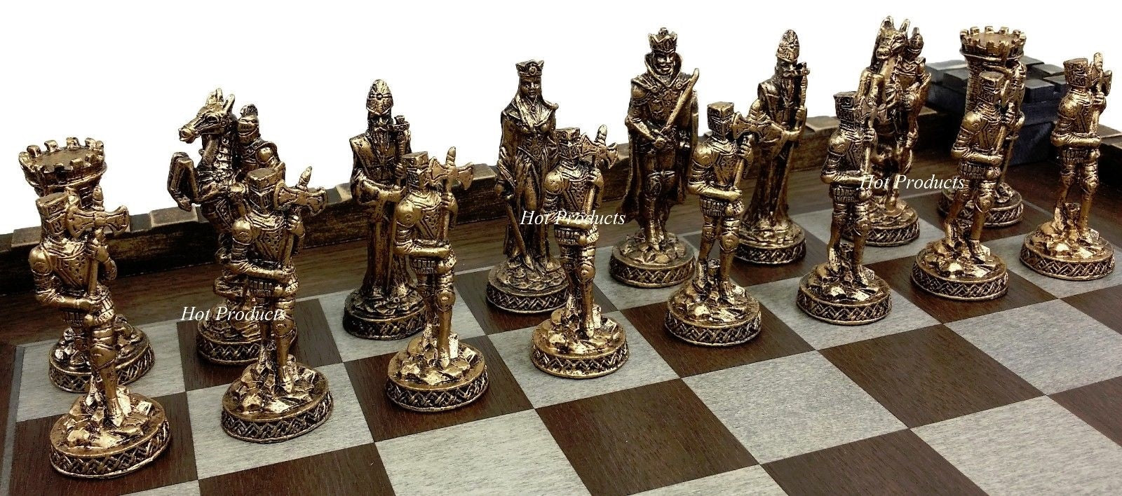 Medieval Times Knight Pewter Metal Chess Set Antique Finish W 17