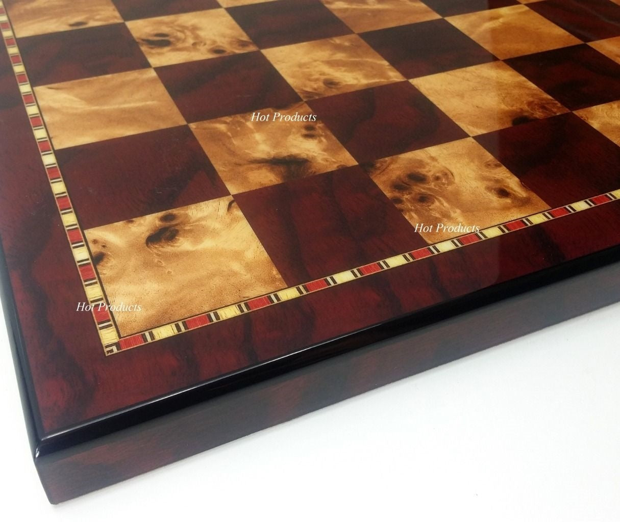 Brass Metal Gold & Black Modern Slim Staunton Chess Set 18" Cherry Color Board