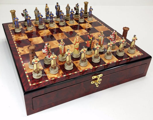 Medieval Times Crusades King Richard Knights Chess Set Cherry Color Storage BD