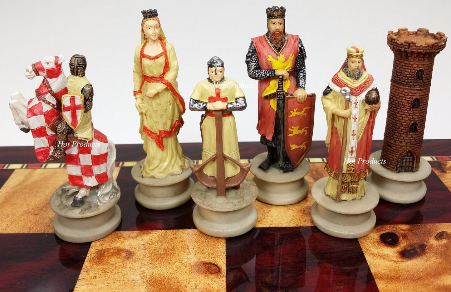 Medieval Times Crusades King Richard Knights Chess Set Cherry Color Storage BD