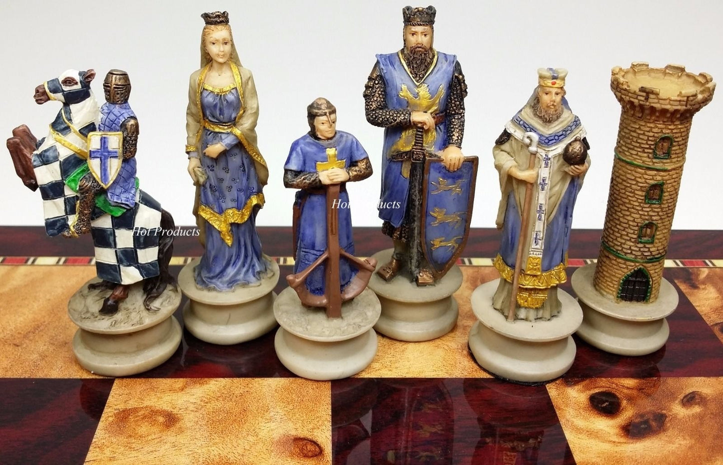 Medieval Times Crusades King Richard Knights Chess Set Cherry Color Storage BD