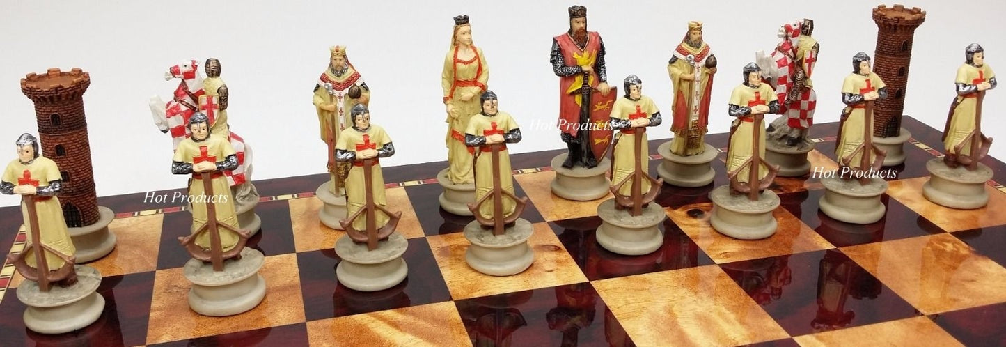 Medieval Times Crusades King Richard Knights Chess Set Cherry Color Storage BD