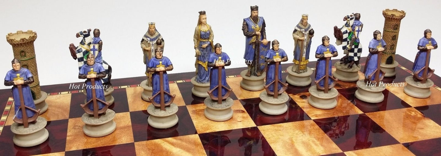 Medieval Times Crusades King Richard Knights Chess Set Cherry Color Storage BD