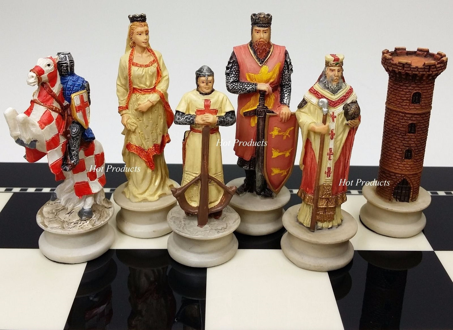 Medieval Times Crusades Arabian vs Christian Chess Set W 15" Black & White Board