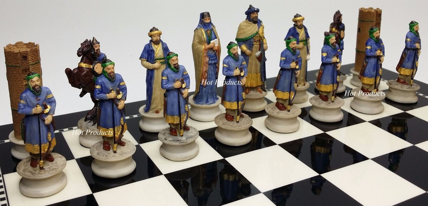 Medieval Times Crusades Arabian vs Christian Chess Set W 15" Black & White Board