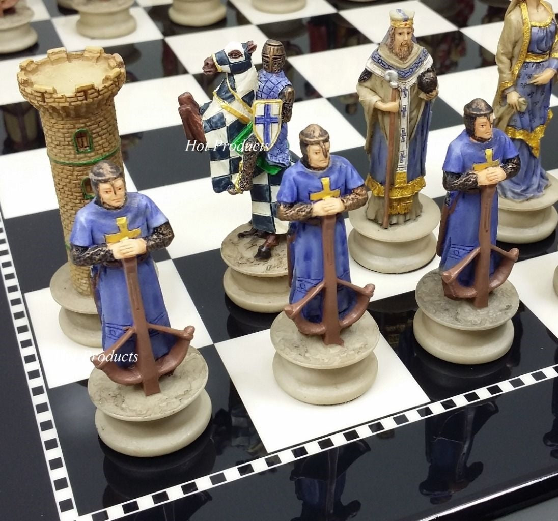 Medieval Times Crusades King Richard Lionheart Knights Chess Set Gloss Black BD