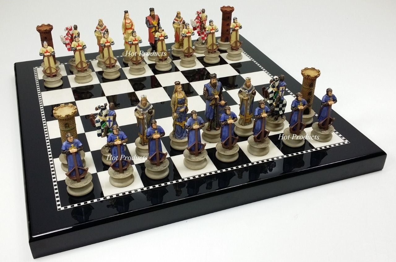 Medieval Times Crusades King Richard Lionheart Knights Chess Set Gloss Black BD