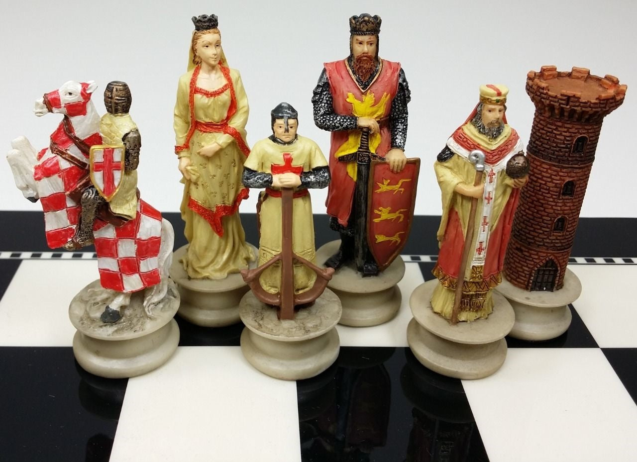 Medieval Times Crusades King Richard Lionheart Knights Chess Set Gloss Black BD