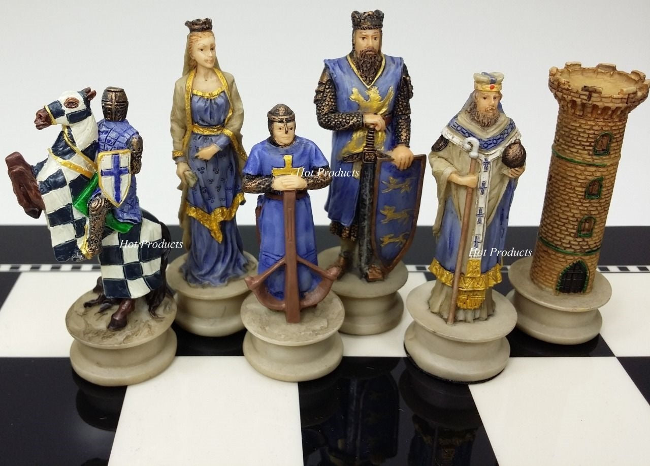 Medieval Times Crusades King Richard Lionheart Knights Chess Set Gloss Black BD