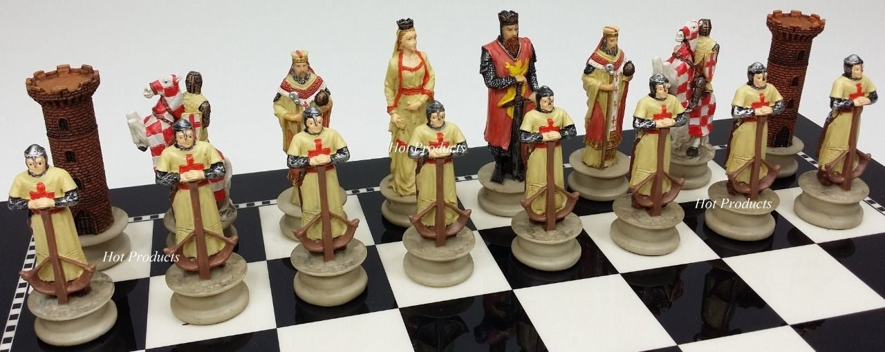 Medieval Times Crusades King Richard Lionheart Knights Chess Set Gloss Black BD