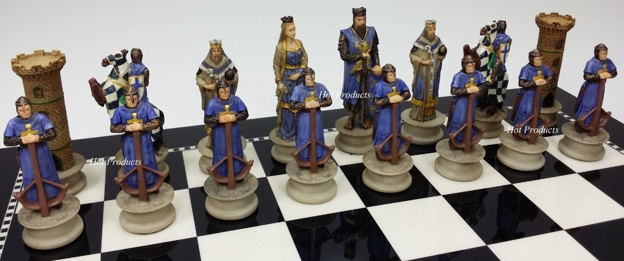 Medieval Times Crusades King Richard Lionheart Knights Chess Set Gloss Black BD