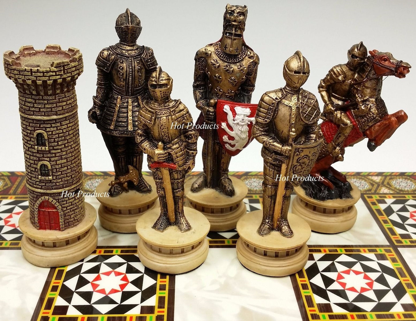 Medieval Times Crusades Armored Warrior Knight Chess Set 14' Mosaic Color Board