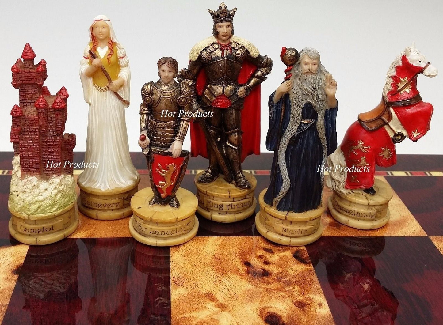 Medieval Times Crusades King Arthur CAMELOT Chess Set Cherry Color Storage Board