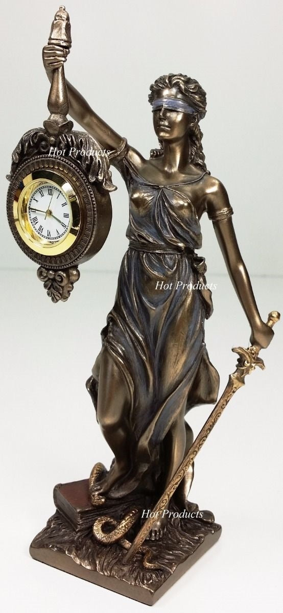 BLIND LADY JUSTICE Desk / Table CLOCK Lawyer Attorney Gift Statue La Justicia