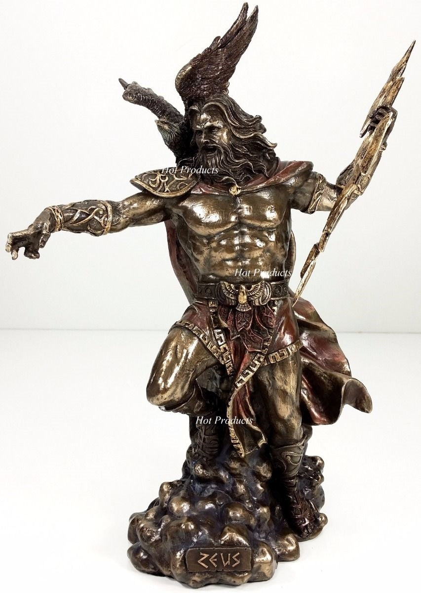 King Zeus God of Thunder W Lightning Bolt Greek Mythology Statue Bronze Finish