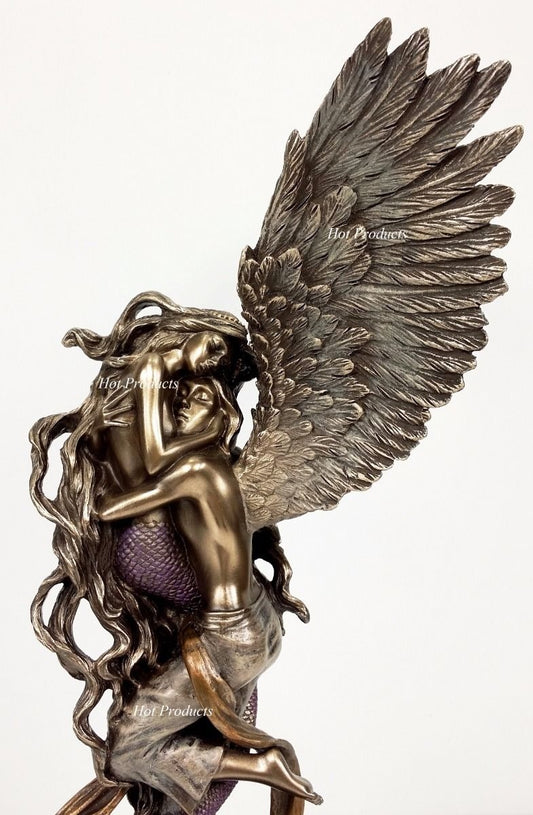 12" IMPOSSIBLE LOVE Mermaid and Angel Lovers Statue Bronze Finish Selina Fenech