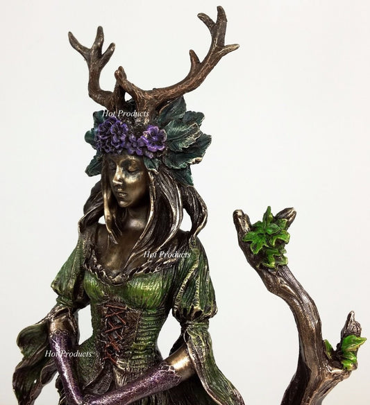 10" Antlered Guardian Goddess Of the Trees Viking Statue Bronze Finish