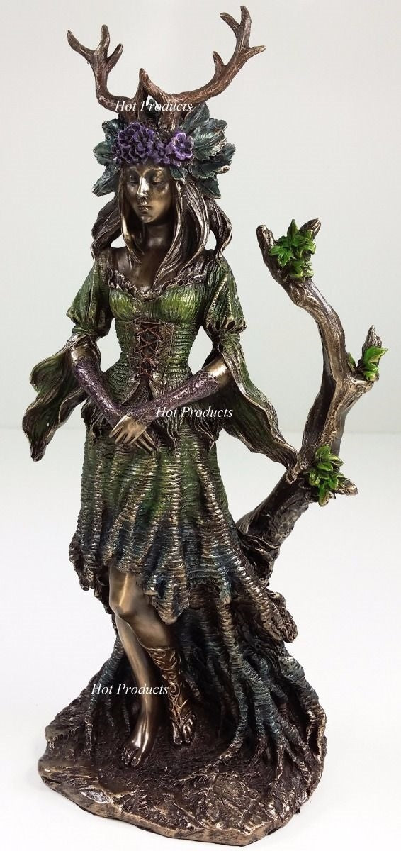 10" Antlered Guardian Goddess Of the Trees Viking Statue Bronze Finish