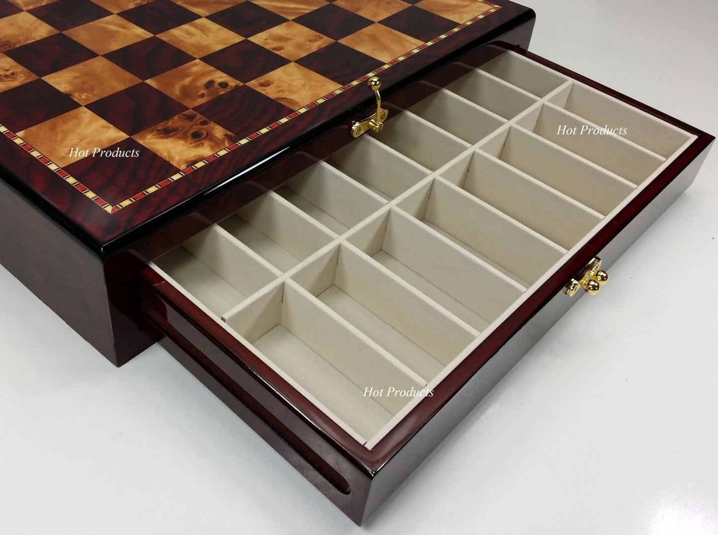 Italfama Brass Metal FLORAL Staunton Chess Men Set W/ Cherry Color Storage Board