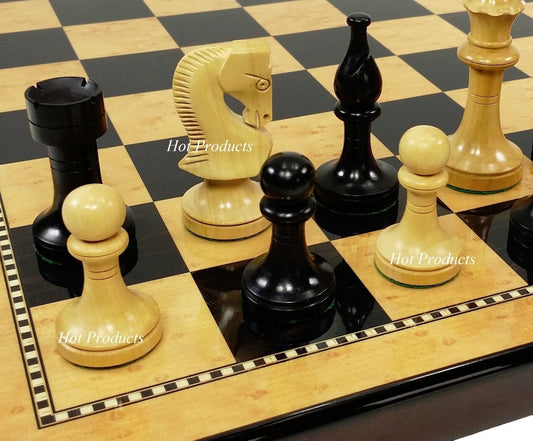 Black RUSSIAN 3 1/2" Staunton Wood Chess Set 18" Walnut & Maple Color Board