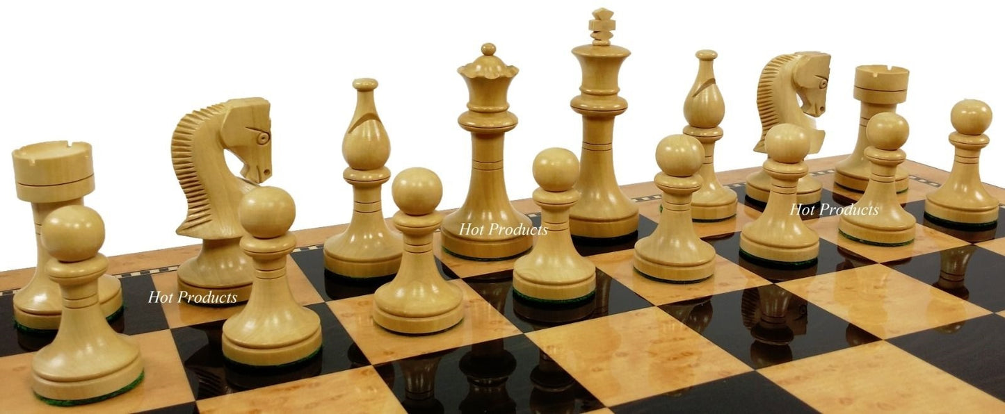 Black RUSSIAN 3 1/2" Staunton Wood Chess Set 18" Walnut & Maple Color Board