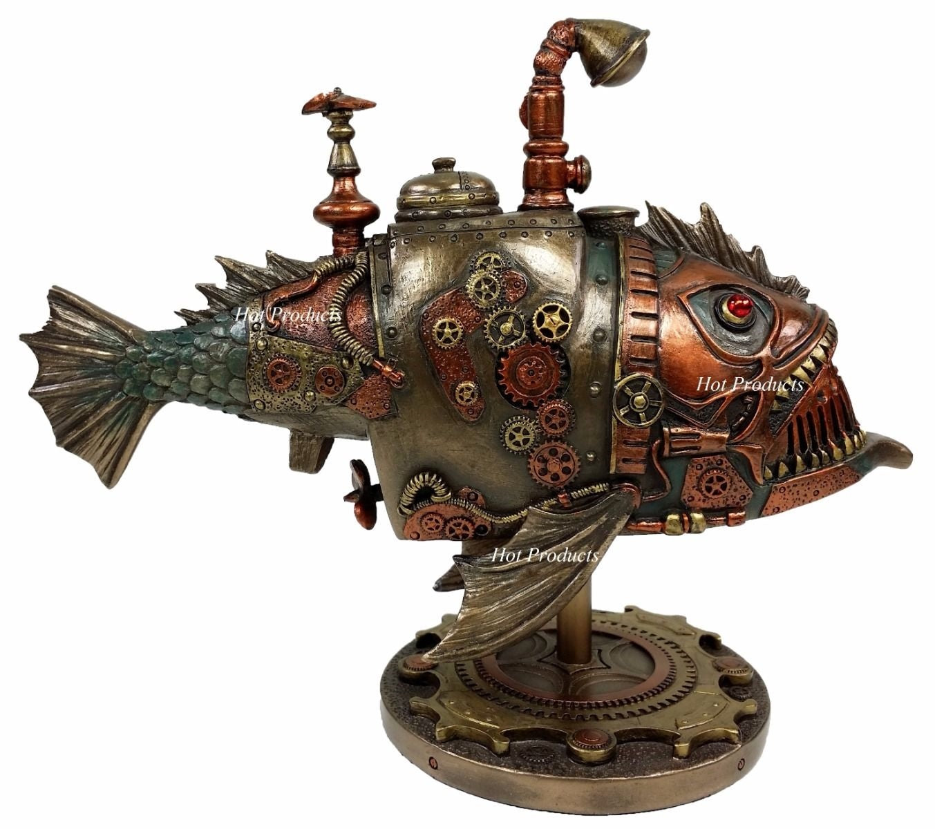 Steampunk Submarine Anglerfish Melanocetus-Unus Statue Sculpture Bronze Finish