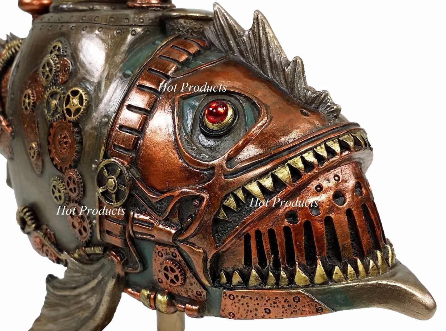 Steampunk Submarine Anglerfish Melanocetus-Unus Statue Sculpture Bronze Finish