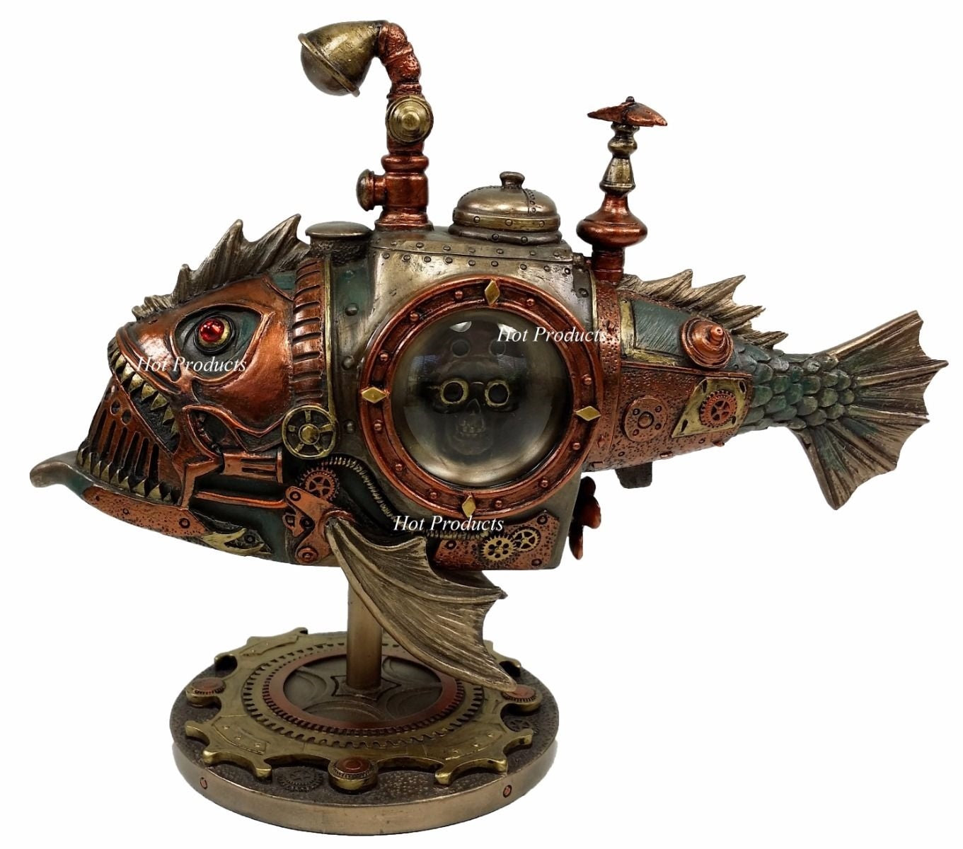 Steampunk Submarine Anglerfish Melanocetus-Unus Statue Sculpture Bronze Finish