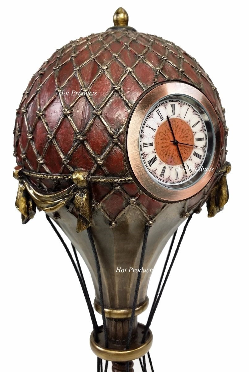 12" Steampunk Hot Air Balloon Table Clock Decor Statue Sculpture Bronze Color