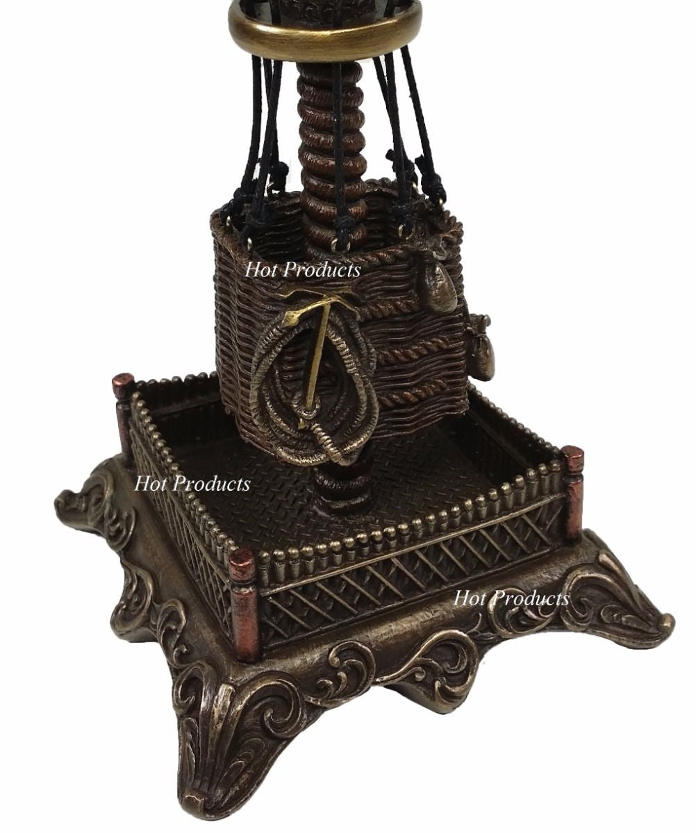 12" Steampunk Hot Air Balloon Table Clock Decor Statue Sculpture Bronze Color